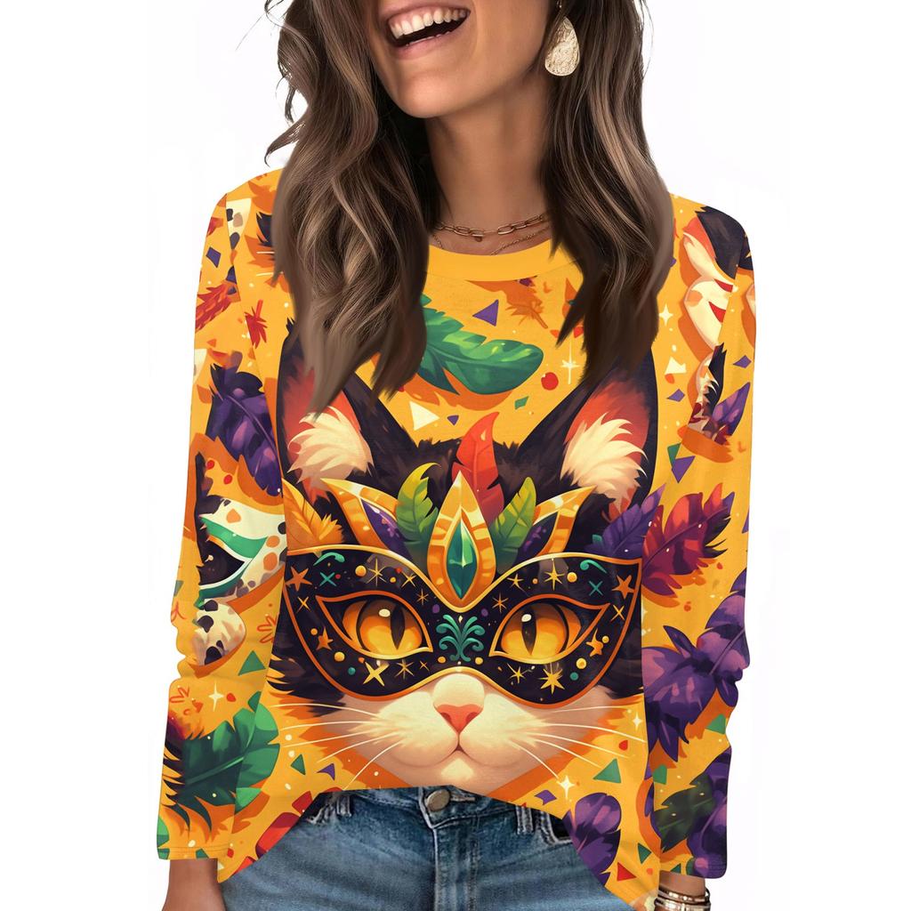 Long Sleeve Shirts For Women Cute Print Graphic Tees Blouses Casual Plus Size Basic Tops Pullover