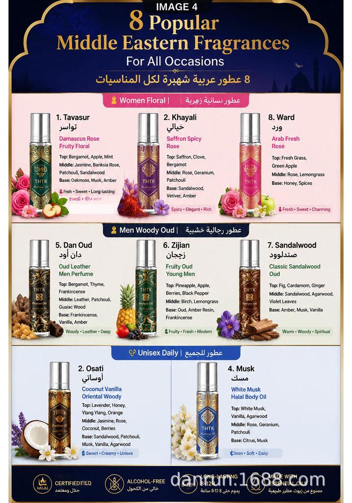 THTK Dubai Rollerball Perfume Oil - Romantic, Long-Lasting Unisex Fragrance for Men and Women