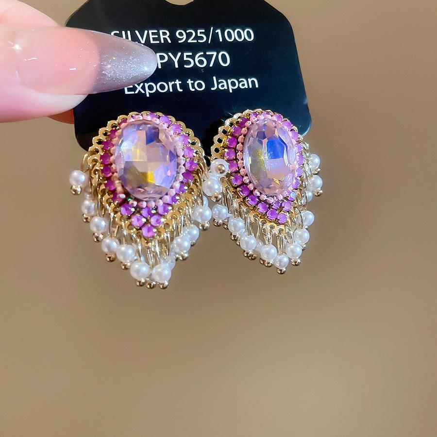 Europäischer und amerikanischer ethnischer Stil, mit Diamanten besetzte Wassertropfen-Quasten-Ohrringe, Steckerohrringe, Damenohrringe, Design-Sinn Nische