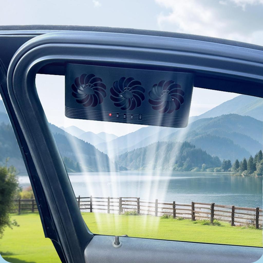 Car Solar Powered Window Exhaust Fan Vehicle Ventilation Fans Car Radiator Fan Cars Window Vent with Three Outlets