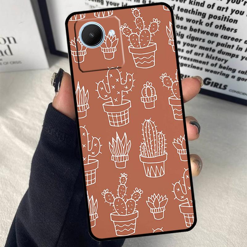 Boho Botanical Leaf Cow Cactus For Realme C55 C75 C67 C63 C51 C61 C53 C35 C65 C71 11 12 13 14 Pro Plus GT6 GT7 15 Pro Case