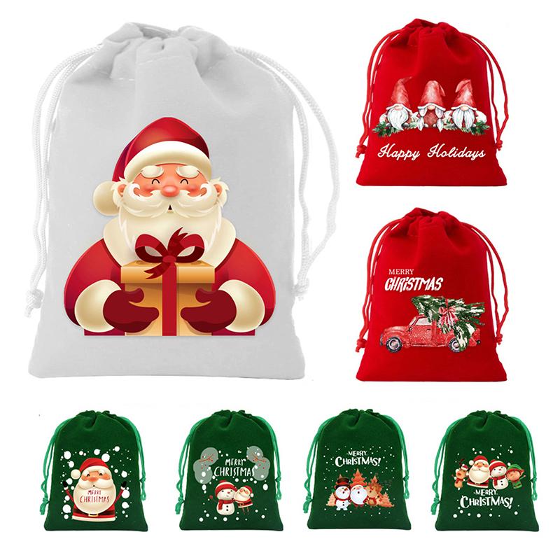 Weihnachts-Samtbeutel mit Kordelzug - 7 Stück zum Verpacken von Weihnachtsfeier-Gastgeschenken oder Geschenken für Freunde, Kinder, Kunden