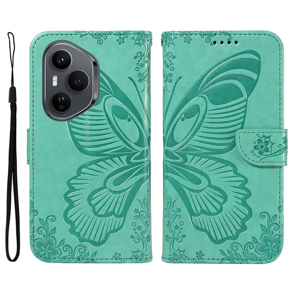 For Honor 400 Pro 5G (Global) Case Butterfly Pattern PU Leather Folio Flip Phone Cover -  Blue