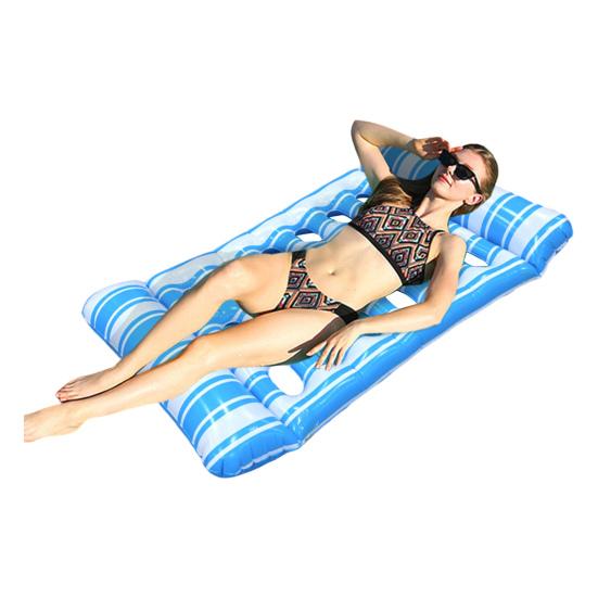 Inflatable Pool Float Mat with Floating Lounger Adults Size Foldable Hole Headrest Raft Summer Swimming E