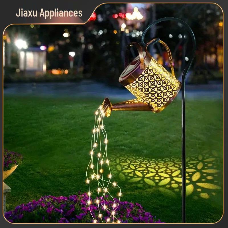 Solar Powered Iron Art Water Shower Lamp - Waterproof Outdoor Garden Decor