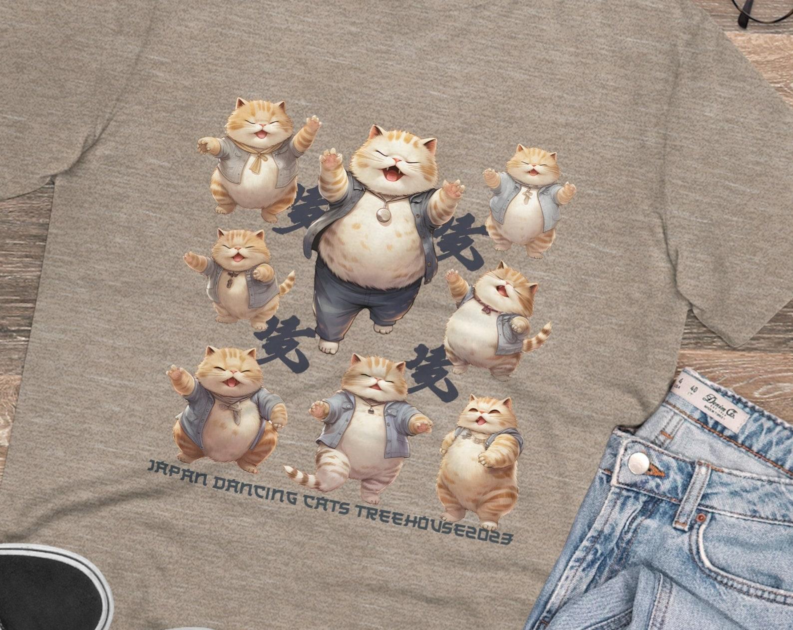 Dancing Cats Organic T-Shirt: Retro Japanese Cartoon Cat Print M