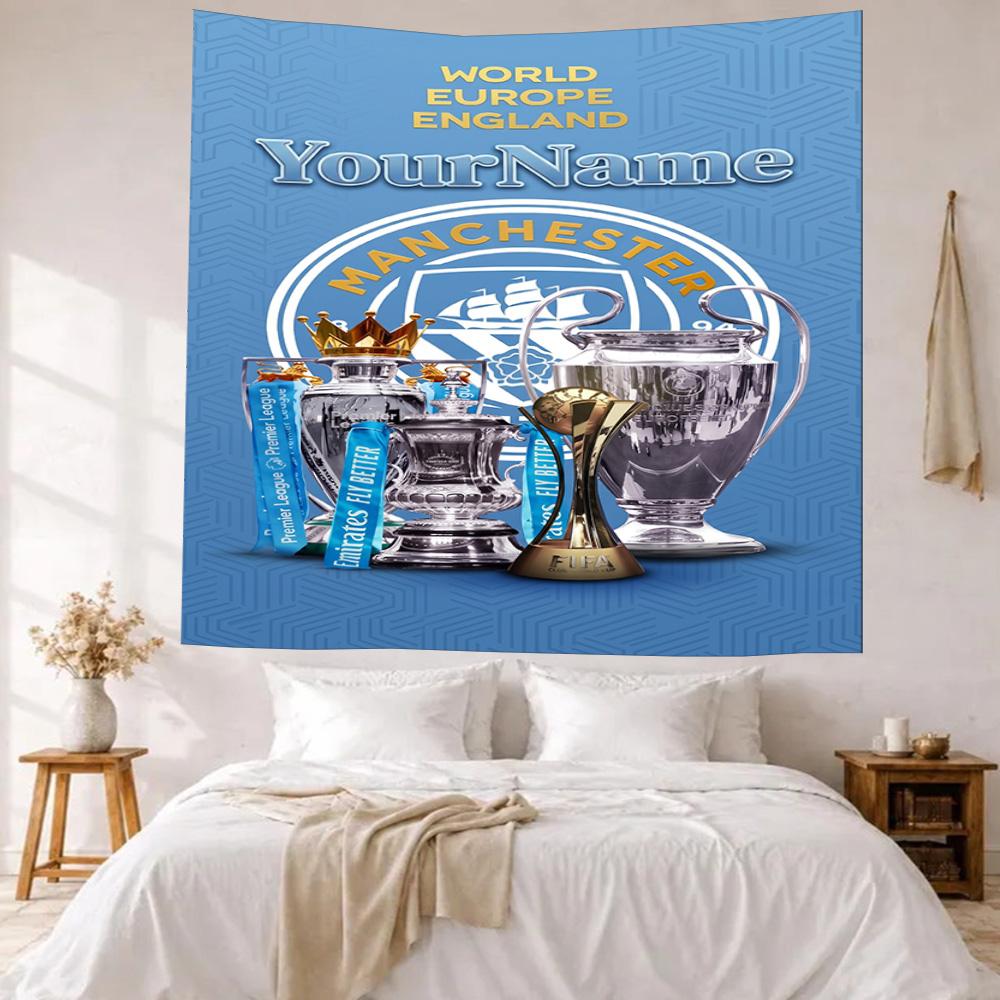 Manchester City Custom Your Name Wall Decor Tapestry Art For Pet Memorial Birthdaywedding Party Backdrop Family Gift