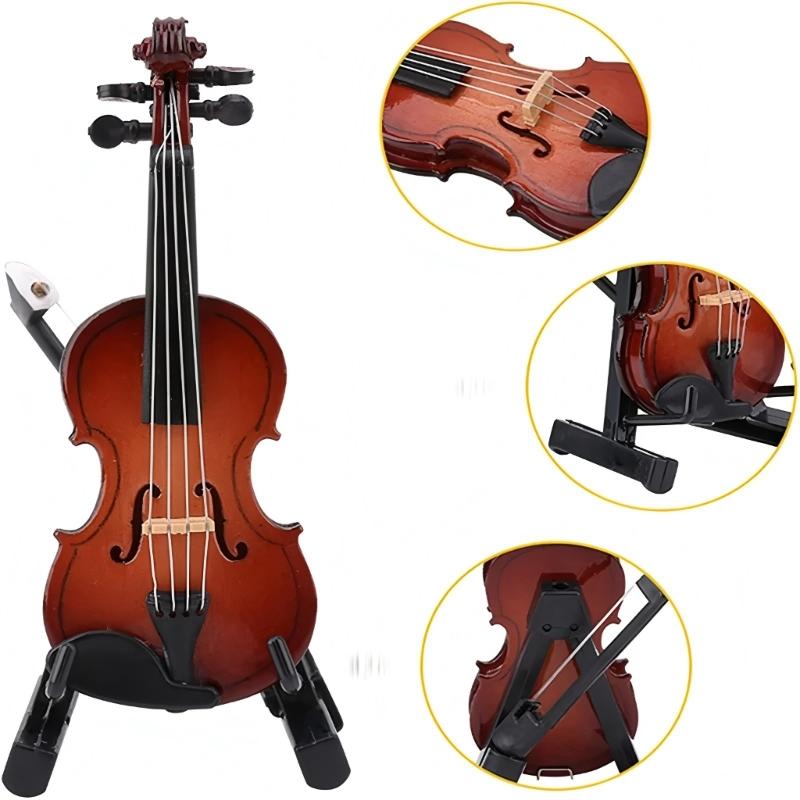Small Classical Violin Wood Model Handcrafted Collectible with Display Stand Suitable for Home and Office Decorating