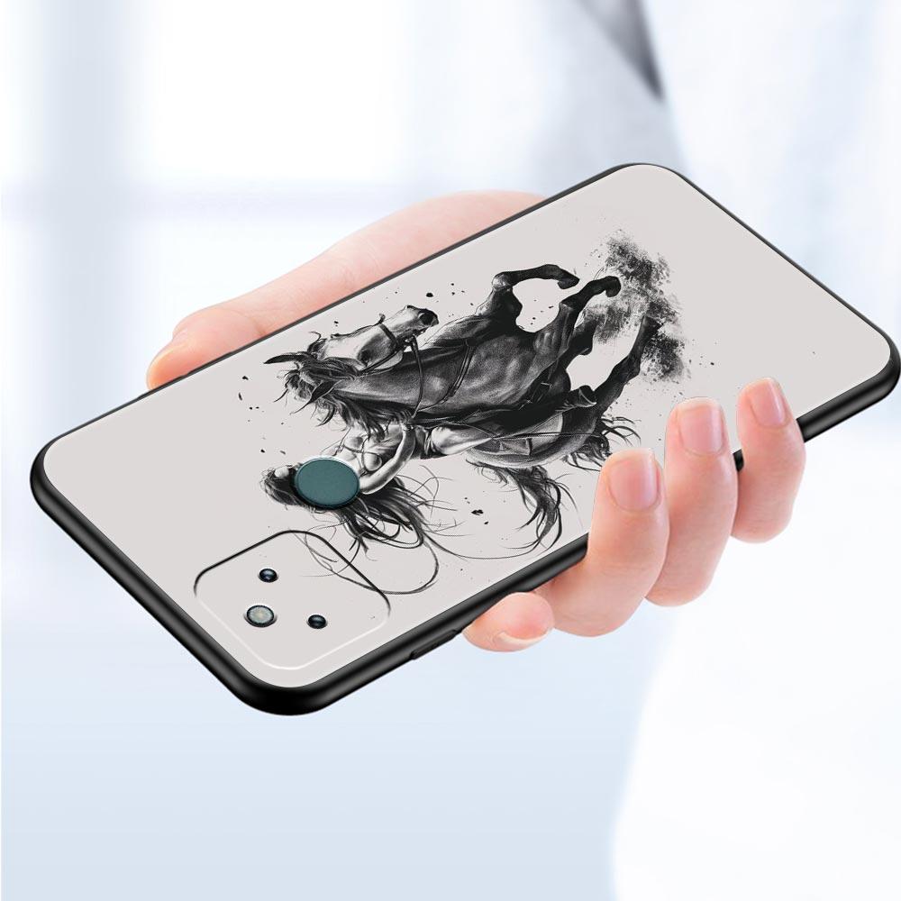 Phone Case Cover for Google Pixel 10 9 8 7 6 7A 6A Pro Shockproof Soft TPU 10 9 Pro XL Shell Animal Galloping Horse Girl Drawing