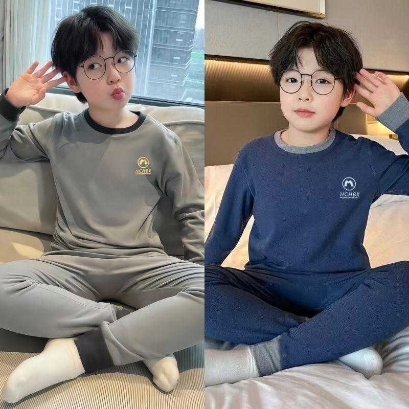 Kids Winter Warm Pajama Set Long Sleeve Loose Cotton Blend Sleepwear Boys Ages 3-12 A-Class Safety