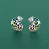 Cute Female Small Rainbow Enamel Animal Stud Earrings Vintage Silver Color Wedding Party Gift  For Women