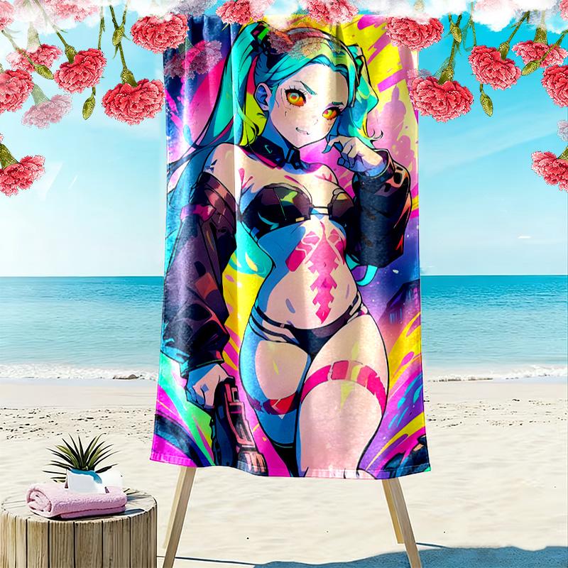 Cyberpunk Edgerunner Print Beach Towel, Large Soft Quick Dry Towel for Beach Camping Swimming