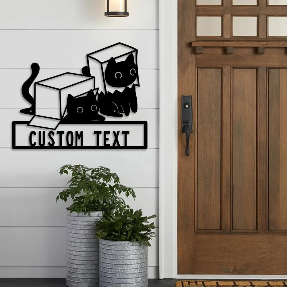 Personalized Metal Cat Wall Art Custom Family Name Sign Rustic Home Decor Housewarming Gift