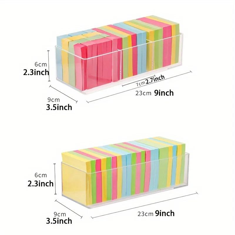 1pc Sticky Note Stationery Storage Box Clear Acrylic Sundries Office Note Divided Multi-grid Shelf