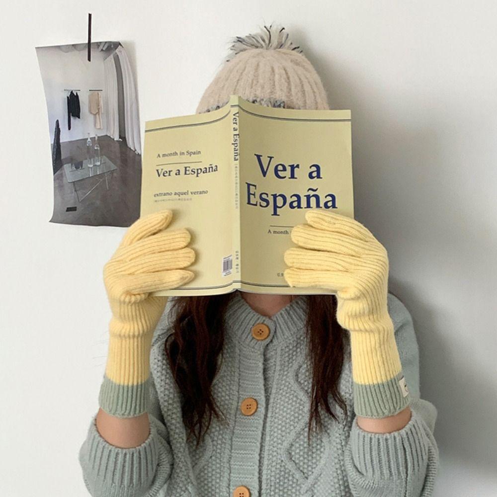 Striped Thermal Gloves Thickened Split Finger Long Gloves Autumn Winter Warm Gloves