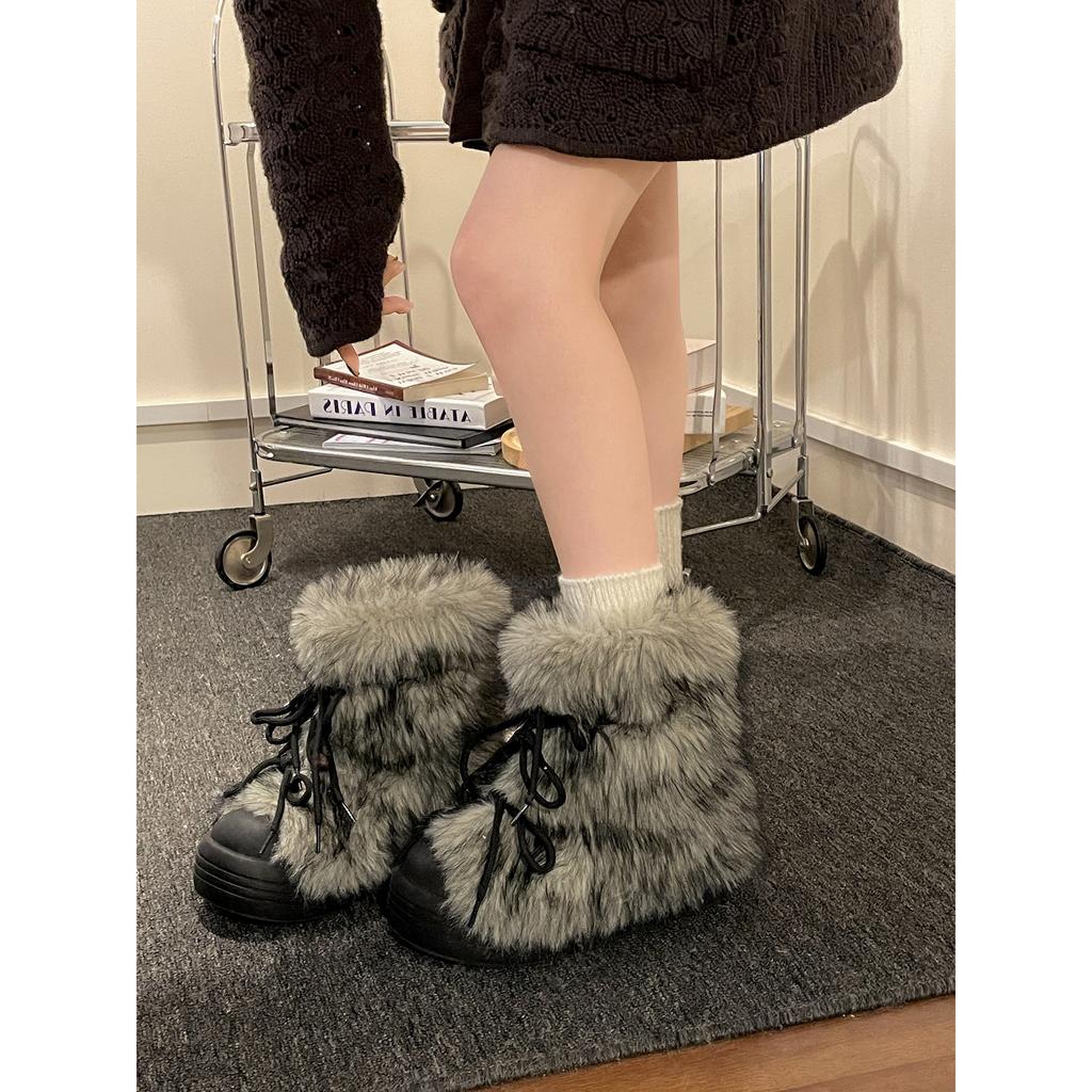 White velvet thickened non-slip fluffy thick-soled snow boots women's winter warm outer cotton shoes