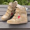Invisible inner height increase high-top shoes women's shoes autumn color matching round head Velcro sports casual shoes hiking shoes