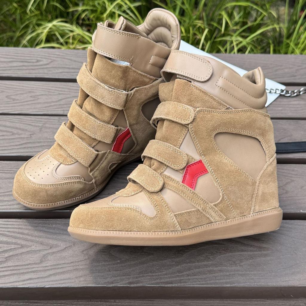 Invisible inner height increase high-top shoes women's shoes autumn color matching round head Velcro sports casual shoes hiking shoes