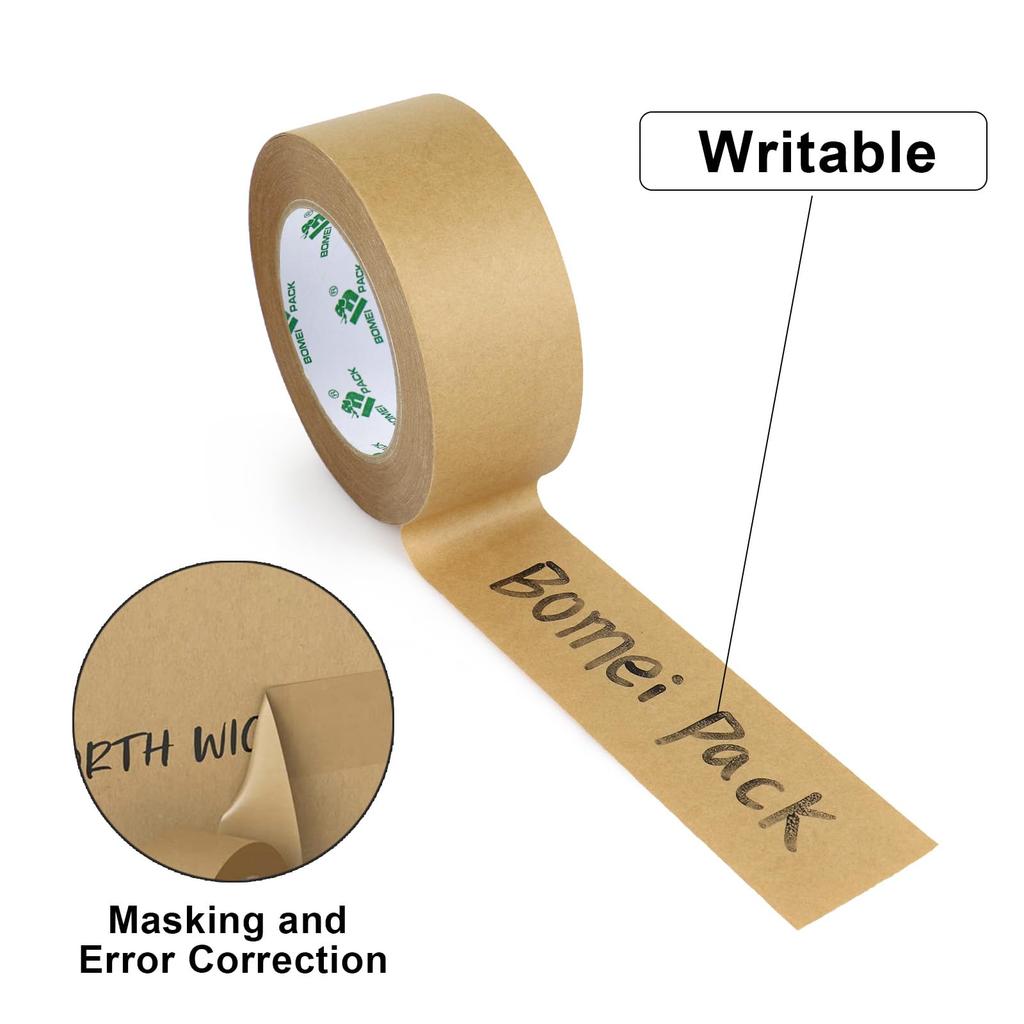 BOMEI PACK Reinforced Paper Packing Biodegradable Kraft Paper Transport Tape for and Storage Tape, 50mm50m, Self-Adhesive Gum-Covered Heavy-Duty