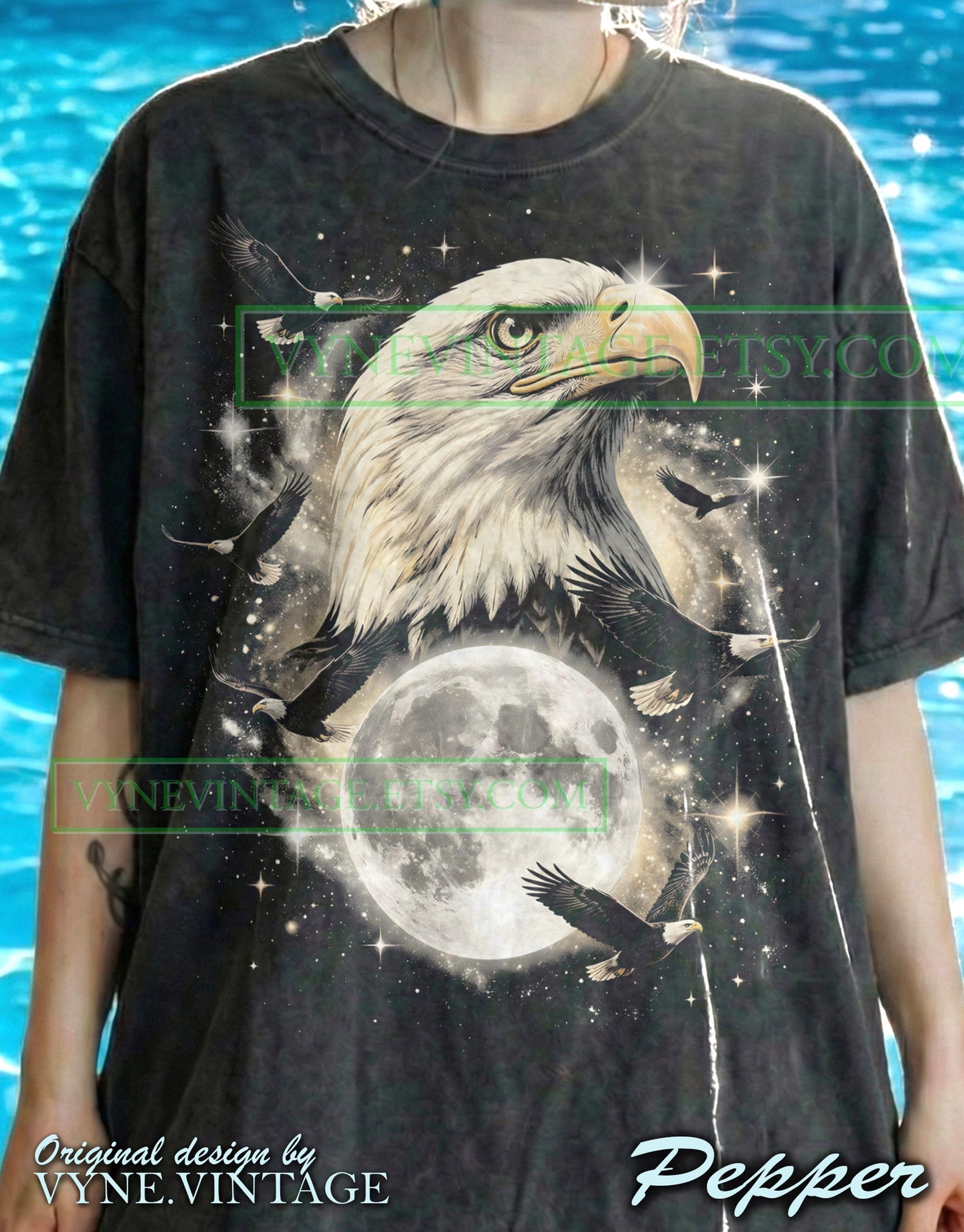 Bald Eagle Galaxy Moon Comfort Colors® Tshirt, American Bird Tees, Retro 90S Sweater, Celestial Nature Tanktop, Freedom Spirit Stars M