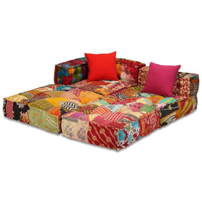 VidaXL Modular 3-seater Pouf Patchwork Fabric