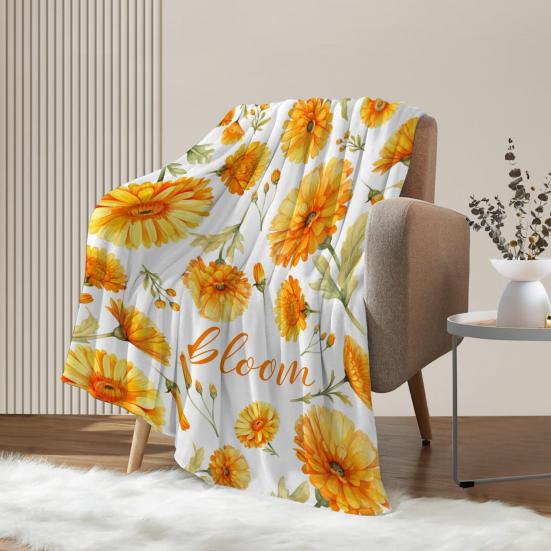 Spring Summer Flowers Blanket Soft Cozy Flannel Floral Nap Blanket Washable Daisy Sunflower Throw Blanket for Bed Couch Sofa Farmhouse Decor