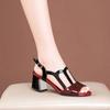 Women's Summer PU Leather Open-Toe Chunky Heel Sandals with Single Strap Buckle Mid-Heel Comfortable Commuter Shoes