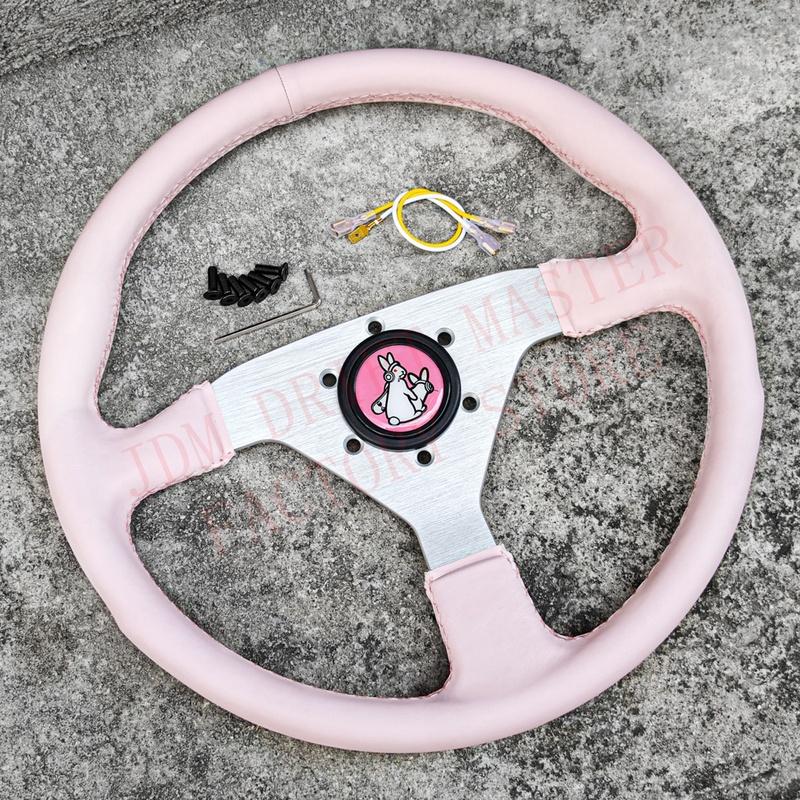 14Inch 350mm JDM Pink Leather Racing Steering Wheel Montecarlo Classic Sports Steering Wheel