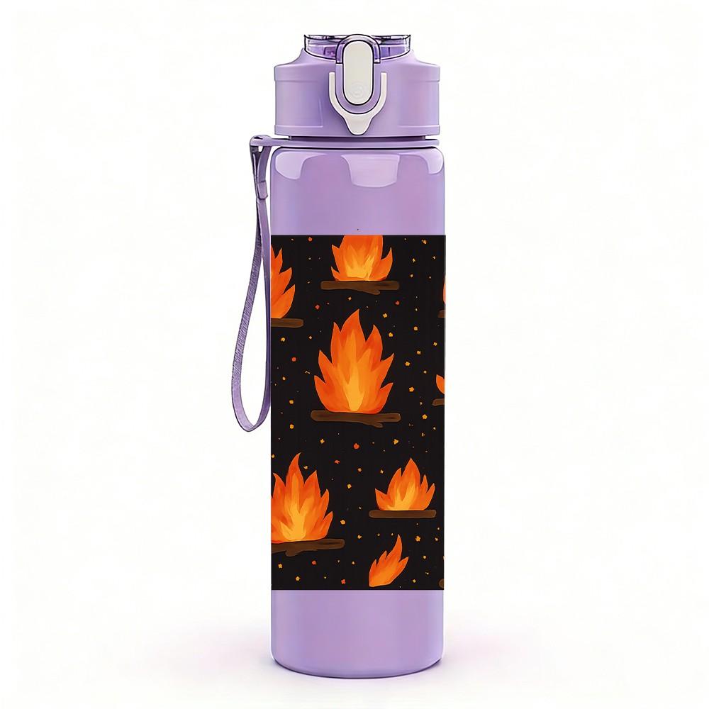 1PC Burning Fire Flame Dark Pattern Print 750ml Color Plastic Sports Water Bottle Leakproof Flip Straw Lid Suitable for Sports Office Home Use