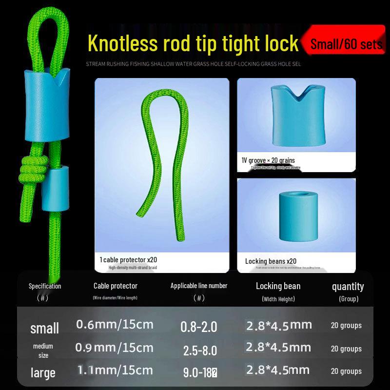 Billion Battle Knotless Fishing Rod Tip Self-Locking Buckle with PE Reinforced Line Protector and Locking Bead.