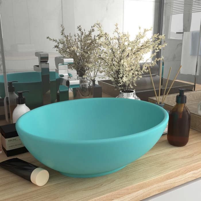 VidaXL Lavabo Ovale de Luxe Vasque à Poser de Toilette Lave-mains de Salle de Bain Cuisine Maison Intérieur Vert Clair Mat 146925