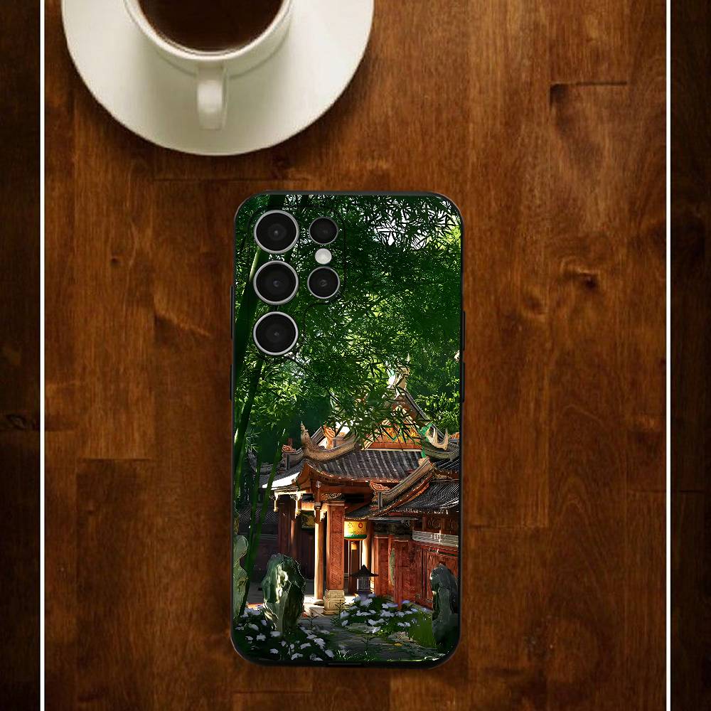 

Bamboo Architecture Landscape Silicone Case For Samsung S25 24 23 22 21 20 Plus Ultra 5G Lite Shockproof Cover Samsung S26ULTRA