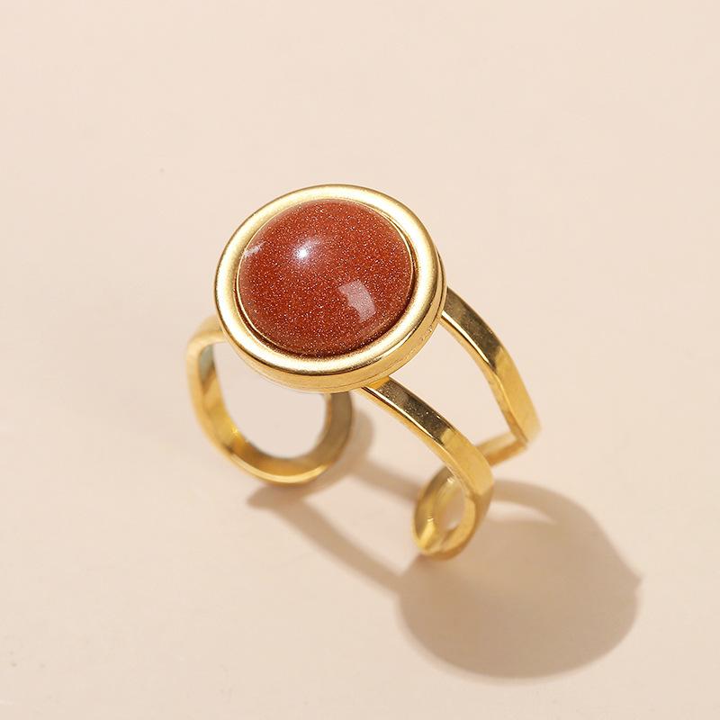 1Pcs Men's and Women's Crystal Agate Ring, Stainless Steel Ring, Retro and Simple Finger Ring