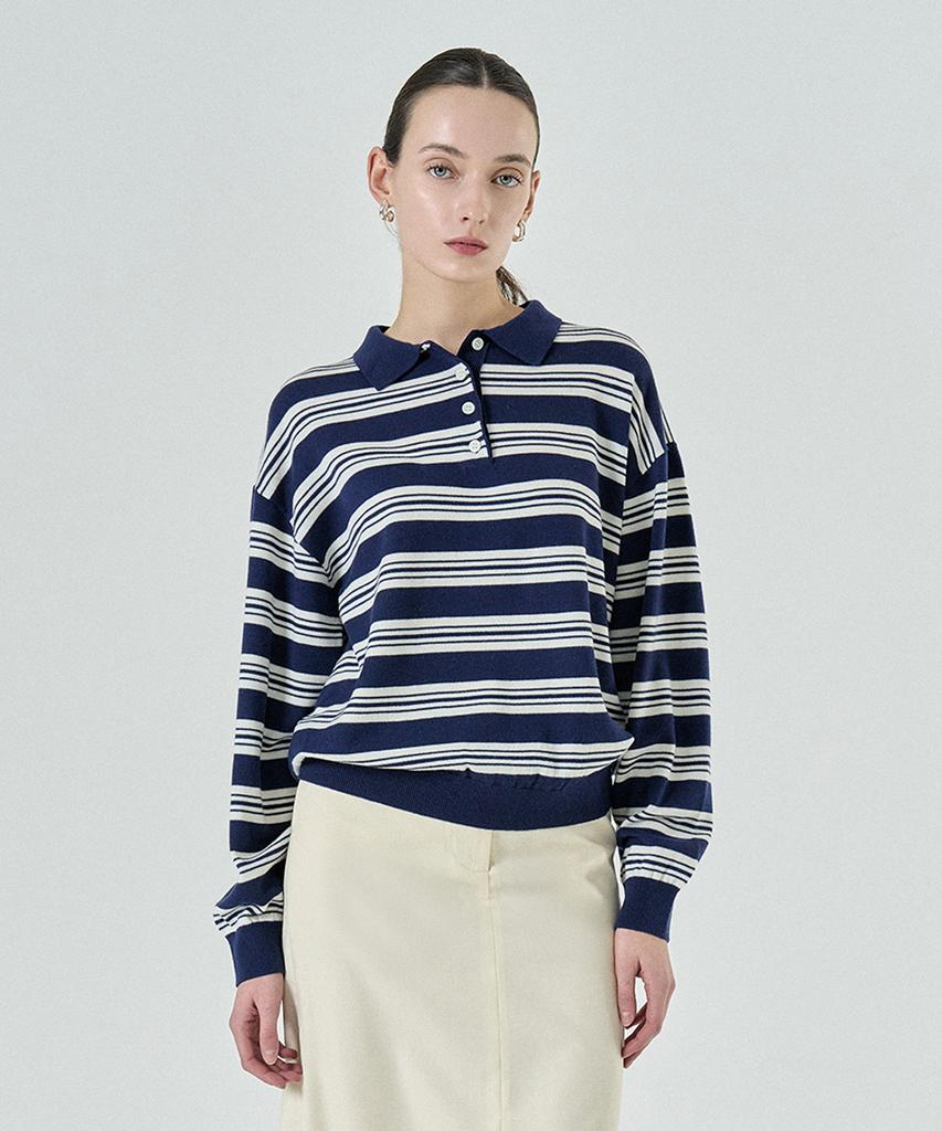 PELOTE Collared Striped Knit Sweatshirt (3 Colors)