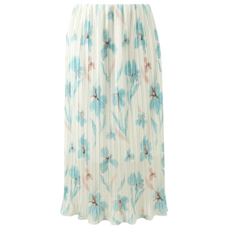 Women s High-Waisted Pleated Floral A-Line Long Skirt S