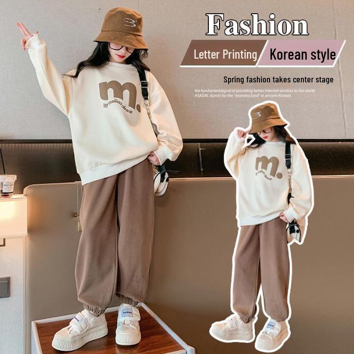 

Стильный новый весенне-осенний комплект из толстовки и широких брюк для девочек 160 cm