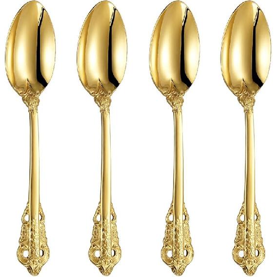 KEAWELL Luxury 7" Tea Spoon, Set of 4, 18/10 Stainless Steel, Sturdy Dessert Spoon, Gorgeous Design with Exceptional Mirror Polished Finish (Gold)