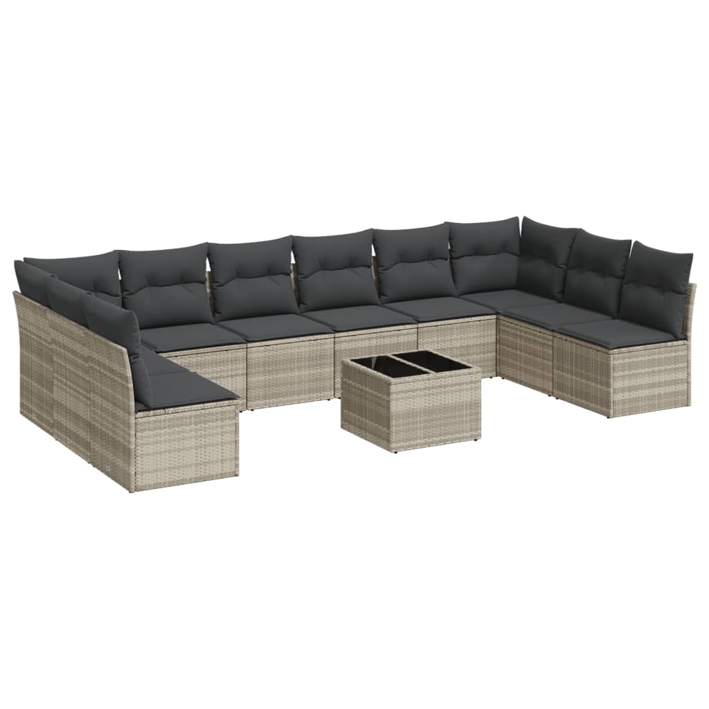 Vidaxl 11-Cz. Garden Furniture Set With Cushions, Grey Rattan Pe
