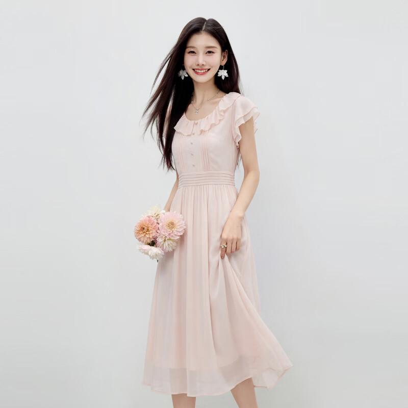 Women's Elegant Ruffle Sleeve High-Waist A-Line Midi Dress