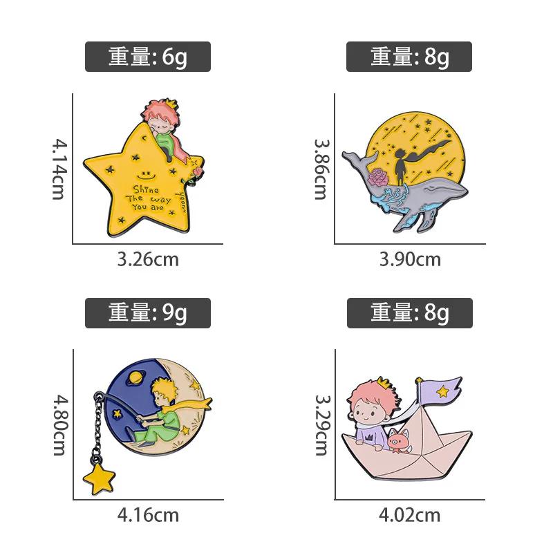 Prince Fox Enamel Pins Custom Moon Star Paper Boat Whale Brooches Lapel Badges Cartoon Jewelry Gift for Kids Friends