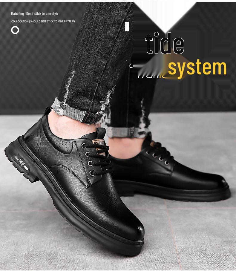 Men's Retro Casual Leather Shoes with Thick Soles - Breathable and Non-Slip for Everyday Wear