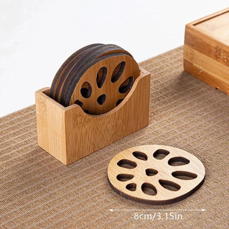 Kreative Lotusblumen-Getränkeuntersetzer aus Holz, rund, Tassenunterlage, Tischset für Tee, Kaffeetasse, Tischset, Heimdekoration, Küchenzubehör