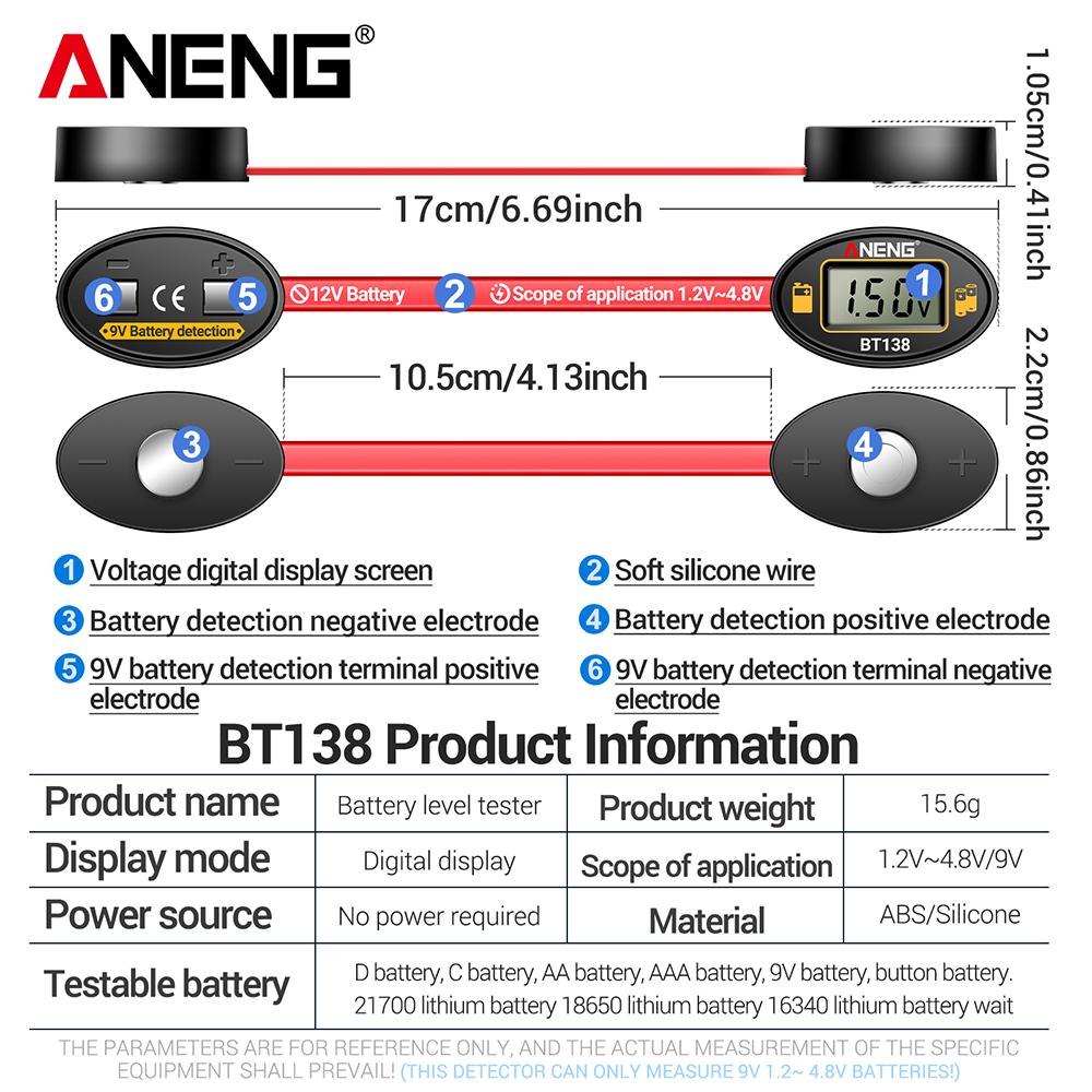 2026 Portable ANENG BT138 Magnetic Digital Battery Tester Battery Detector Capacity Lithium Tester Display Checkered Analyzer AAA AA Button Cell Test