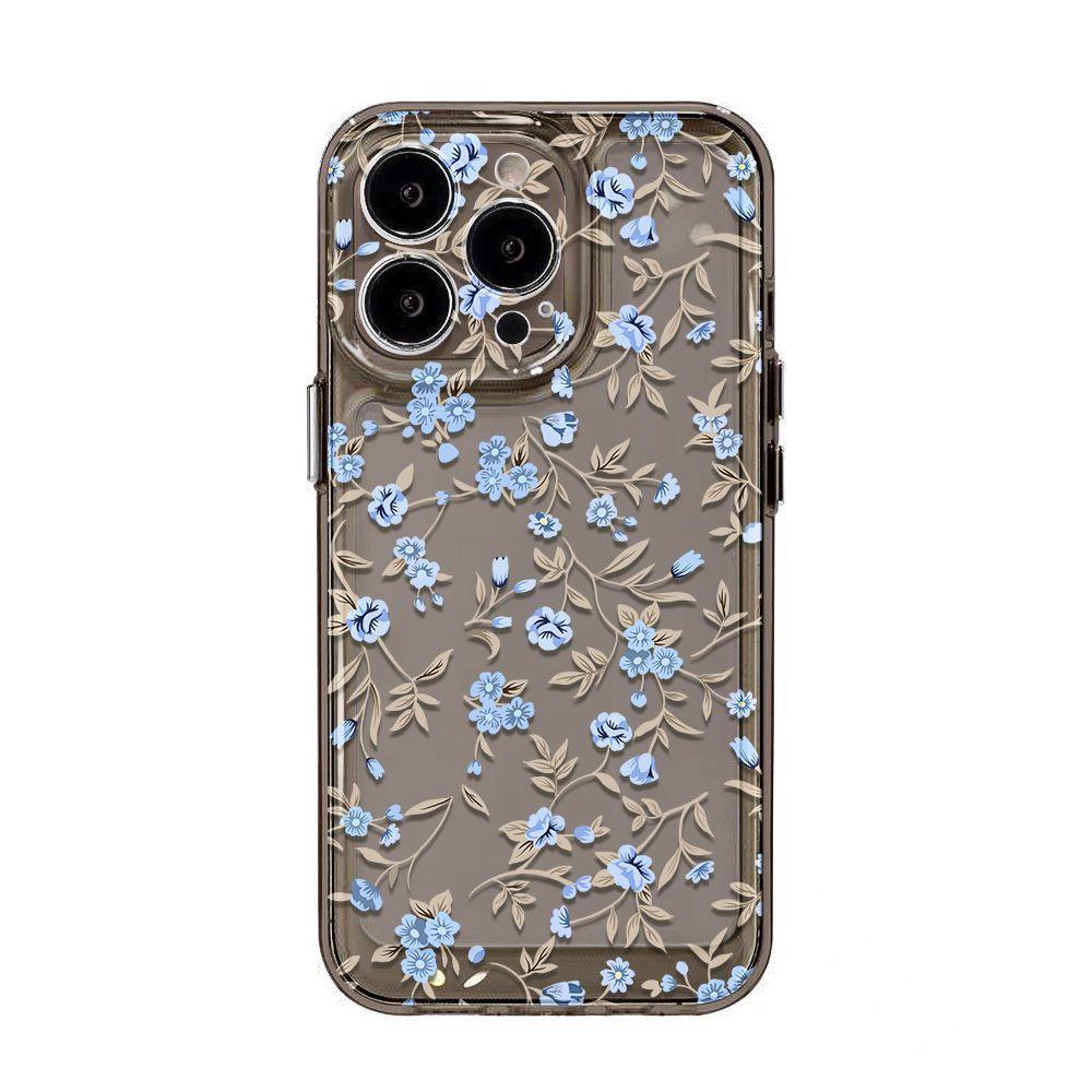 Small Blue Floral Is Suitable for iPhone17promax Apple 16 Mobile Phone Case 14/13 Fine Hole 15 Transparent All-inclusive.