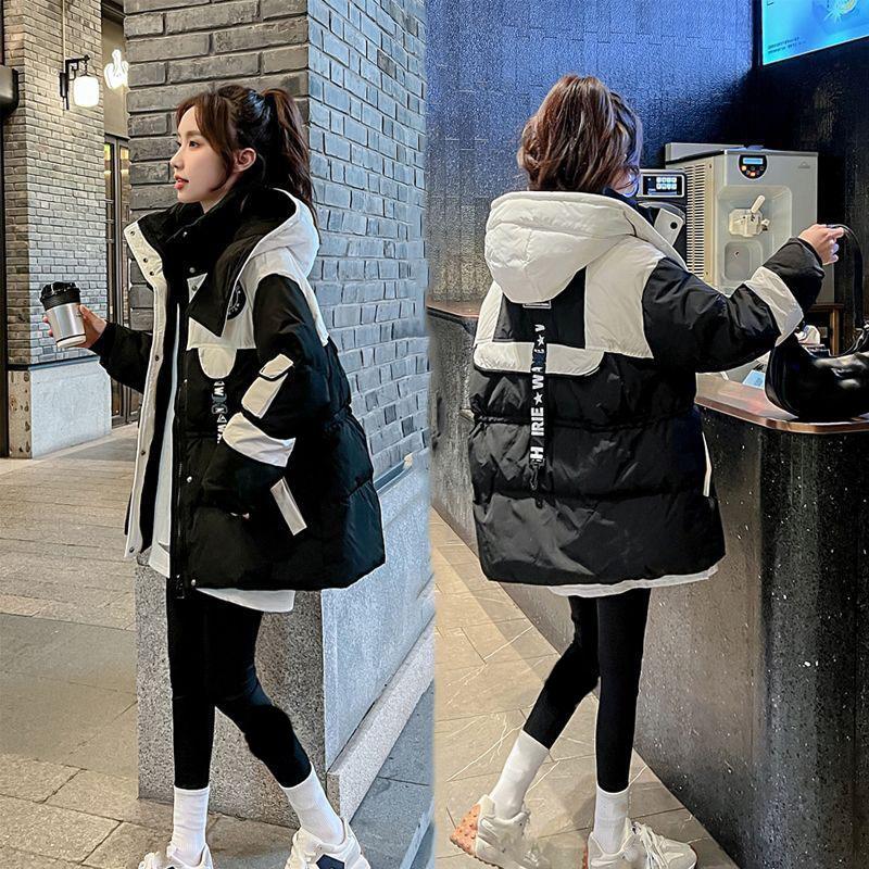 Winter Women Down Cotton Coat All Match Parkas Jacket Ladies Hooded Splicing Together Puffer Outwear