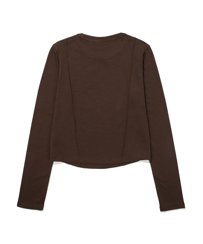 Syupeodeulai W British Pintuck Crop Long Sleeve T-Shirt Brown