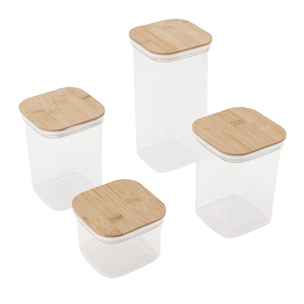 Food Storage Jars Plastic Airtight Containers with Bambusoideae Lids Kitchen Square Clear Canisters