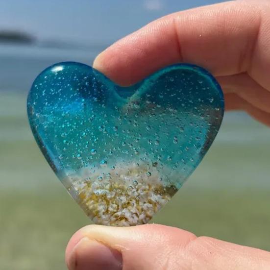 Glass Beach Pocket Heart Sea Inspired Heart Ornament Fused Glass Heart Pocket Token Keepsake Pocket Hug Heart Gift for Loved Ones