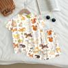 Kids Casual Short Sleeve Top and Shorts Set Animal Print Lightweight Soft Fabric Comfortable Fit Summer Outfit for Boys Girls