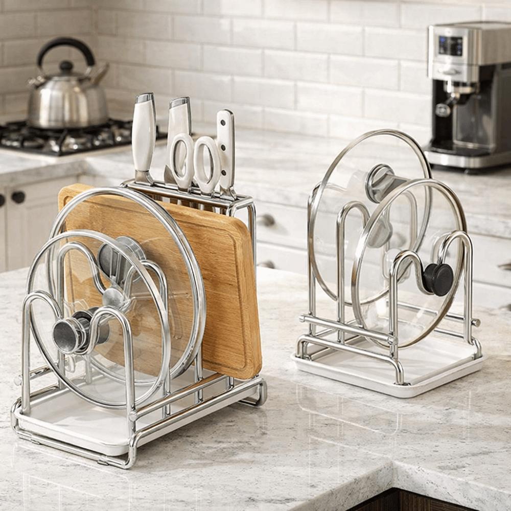 Durable Multi-layer Pot Lid Rack Stainless Steel Space Saving Cutting Board Holder Stable Rustproof Pot Cover Shelf Restaurant